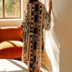 Aztec Panama Kimono Duster Coat, Geometric Multicolor Kimono